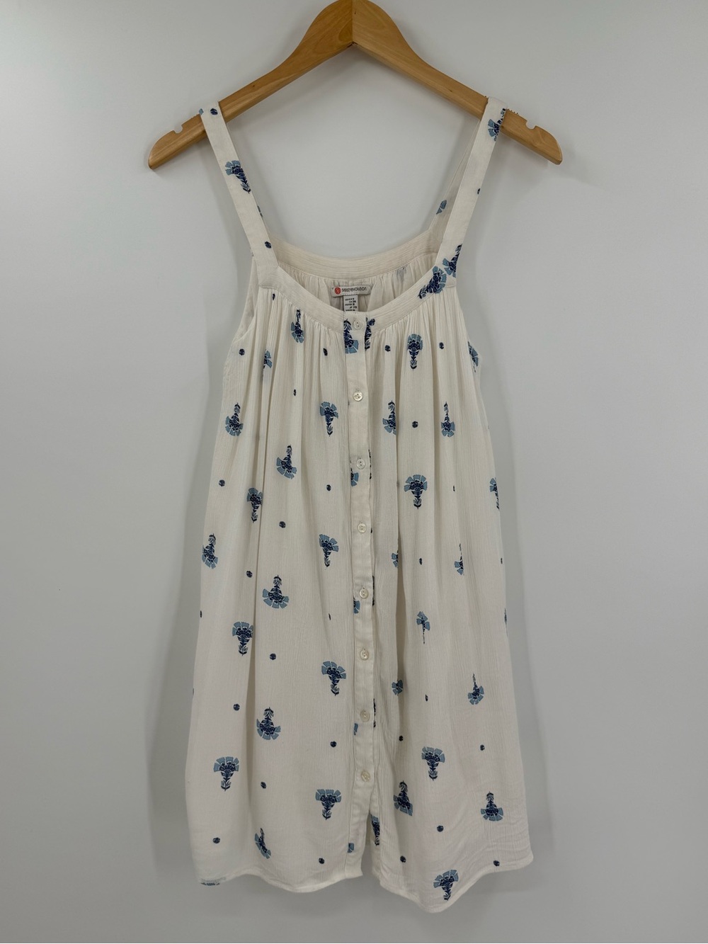 Sisstrevolution Block Print Button Front Gauze Mini Dress | White / Blue | Small